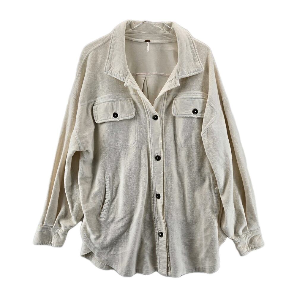 Free People‎ Ruby Jacket Womens Medium Ivory Flannel Oversized Grunge Bohemian - Picture 2 of 14